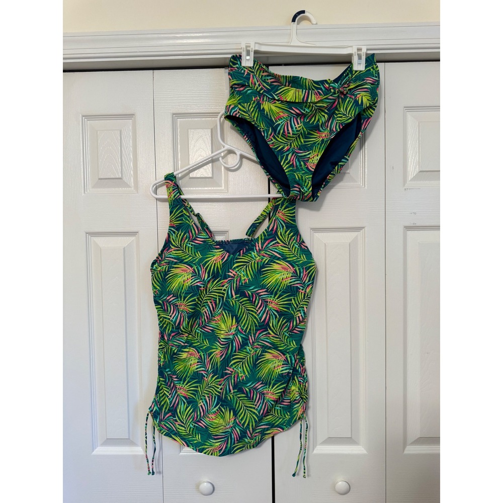 Lands' End Plus Size Adjustable Tankini Top and Bottoms - Tropic Palm 16 D/16